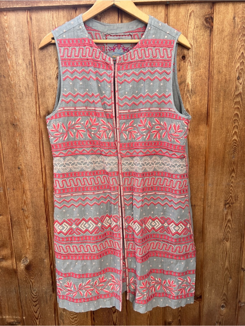 Johnny Was Embroidered Linen Long Vest Size S Boho Duster